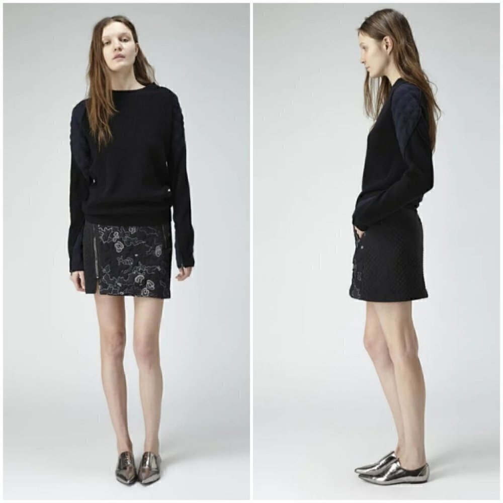 3.1 Phillip Lim Biker Mini Skirt Embroidered Silk Quilted Front Zip